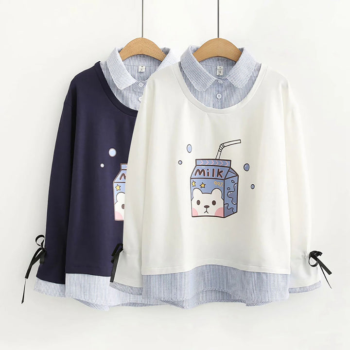 Milk Box Print Warm Sweatshirt