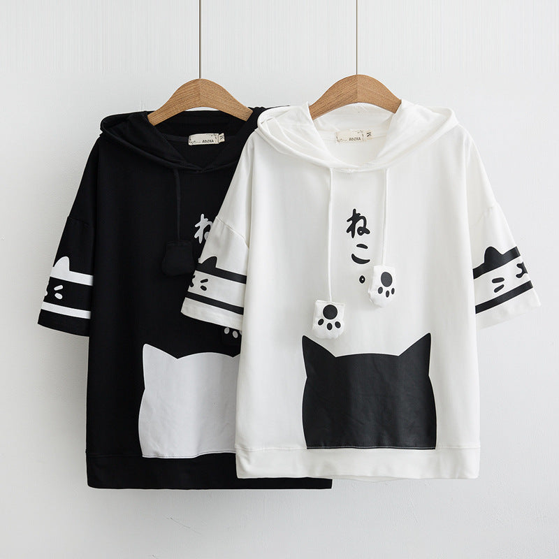Japanese Kawaii Cat Kitten Print Summer Hoodie