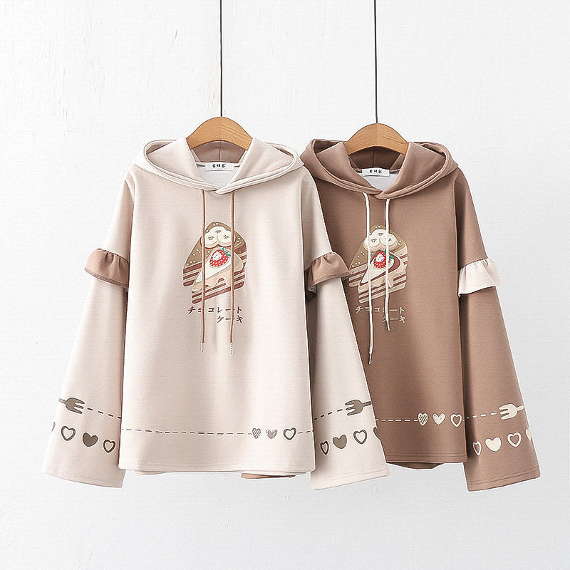 Love Heart Cake Print Loose Hoodie
