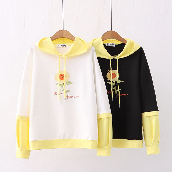 Sunflower Letter Print Hooded Hoodie