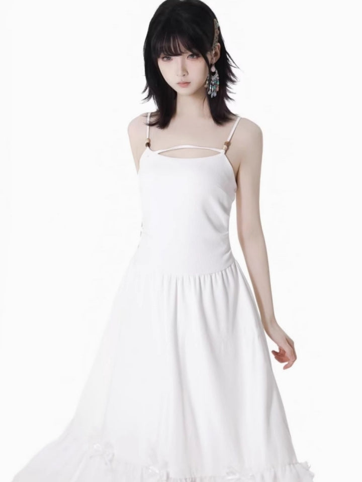 Spring Summer Green White Dress / Off Shoulder Top