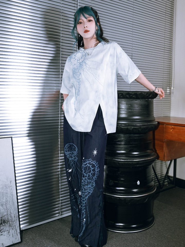 Oversized Drop Shoulder Jellyfish Tie-Dye T-Shirt