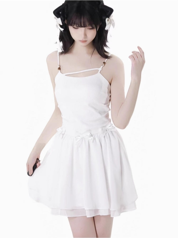 Spring Summer Green White Dress / Off Shoulder Top