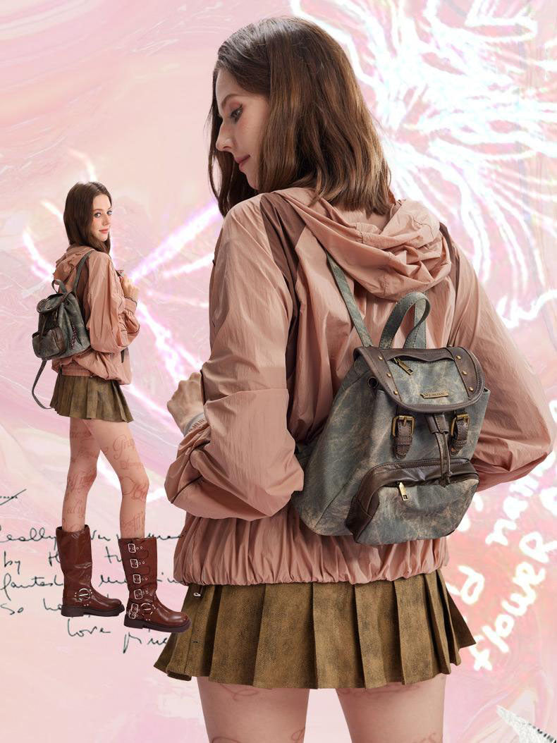 Vintage Studded Drawstring Backpack