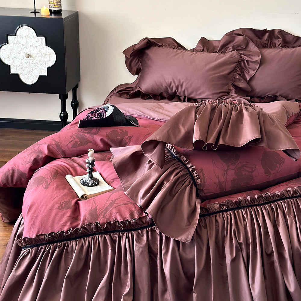 Romantic Vintage Red Lace Cotton Duvet Cover