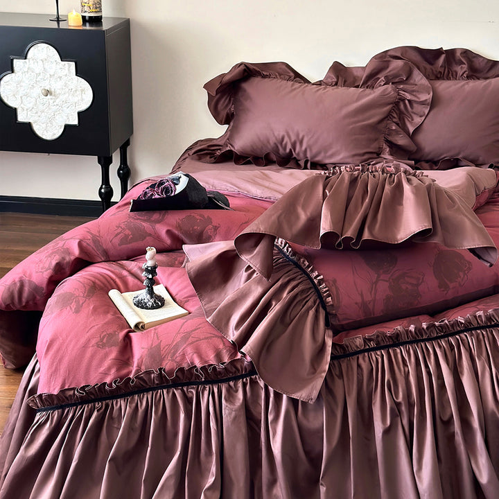 Romantic Vintage Red Lace Cotton Duvet Cover