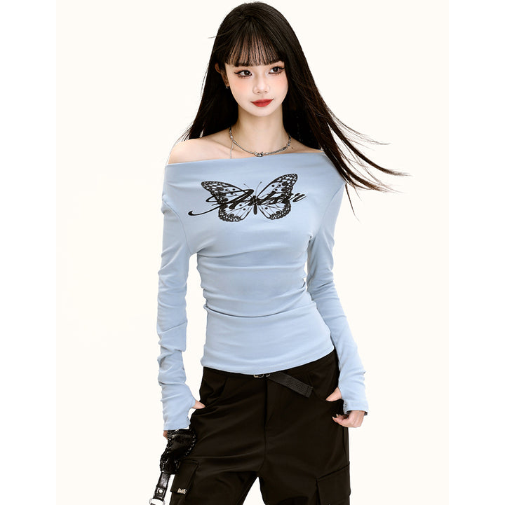 Chic Spring Off-shoulder Long-sleeve Base Top