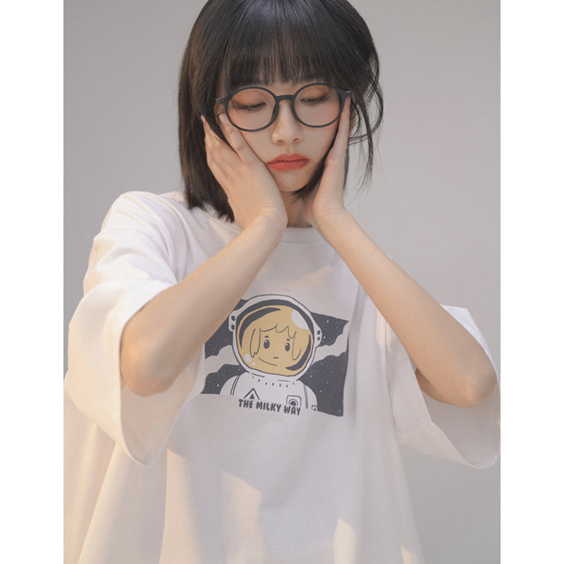 Astronaut Print Summer Short Sleeve Round Neck T-shirt