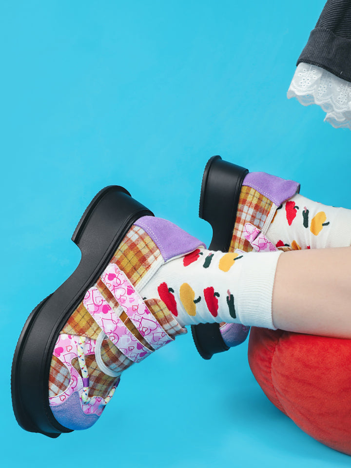 Vintage Heart Checkered Pattern Flats