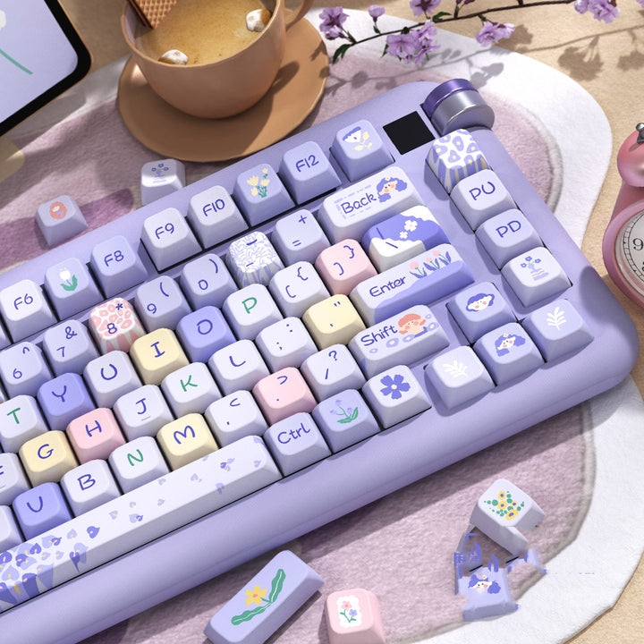 Pastel Lavender Floral Keycaps Set for Mechanical Keyboards