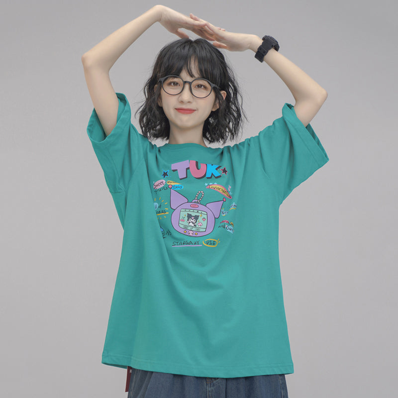 Japanese-style Summer Cartoon Printed Short-sleeved Round-neck T-shirt