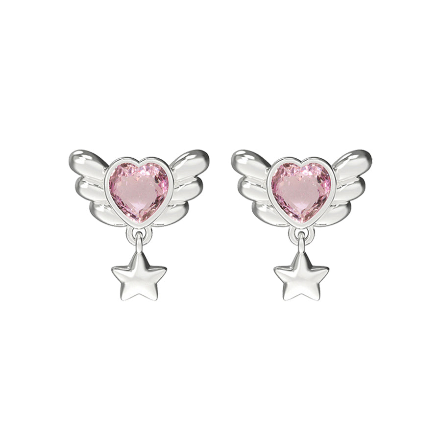 Pink Heart Wings Earrings