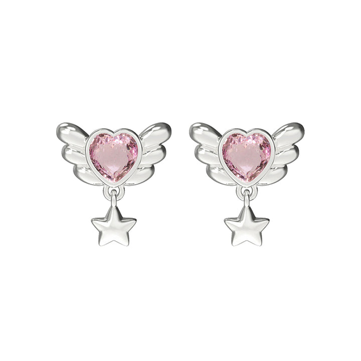 Pink Heart Wings Earrings