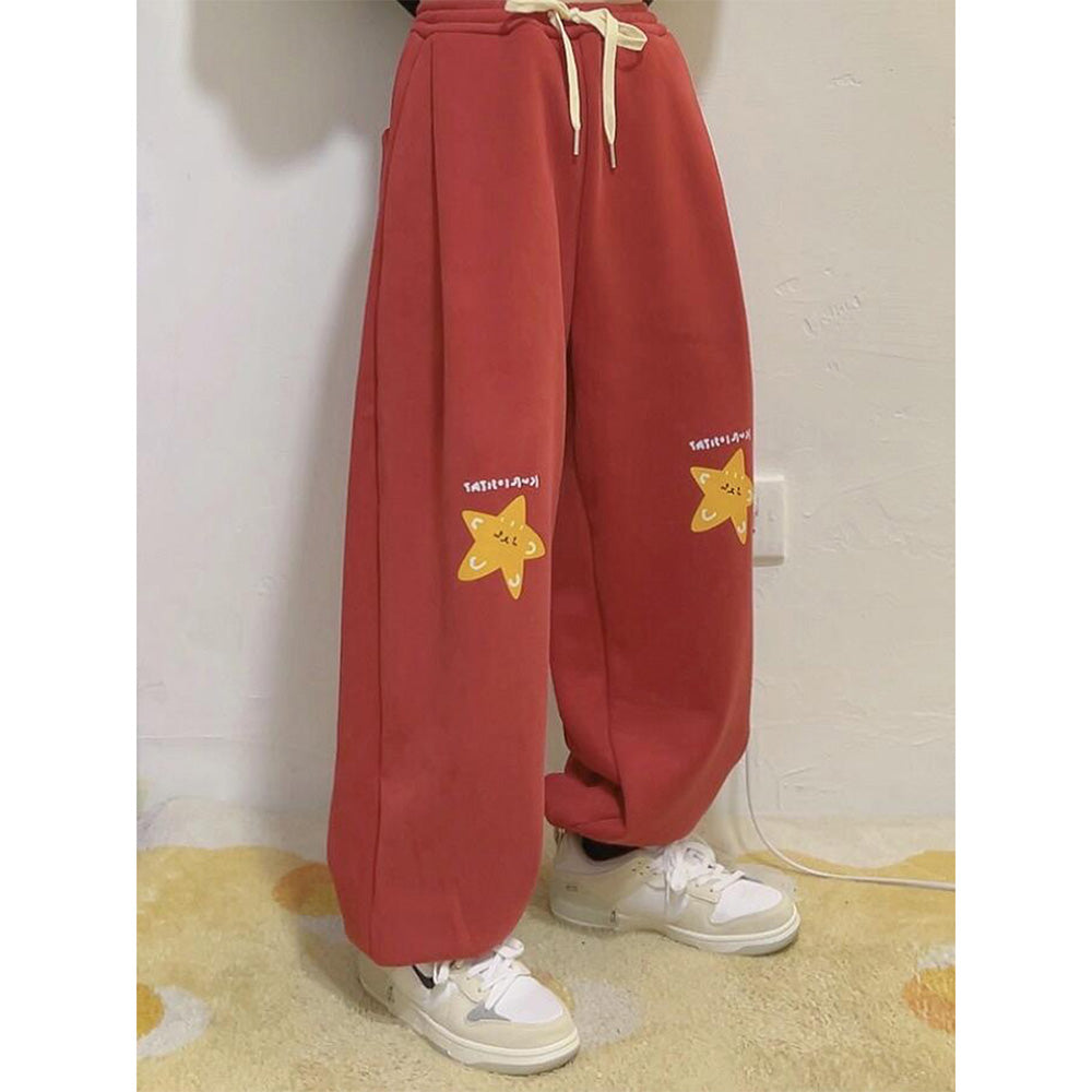 Red Winter Thickened Fleece Harem Pants