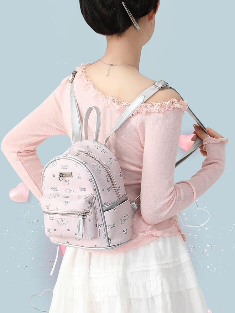 Pink Cute Cat Print Backpack