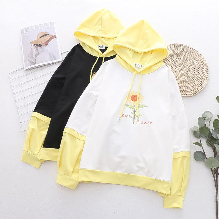 Sunflower Letter Print Hooded Hoodie