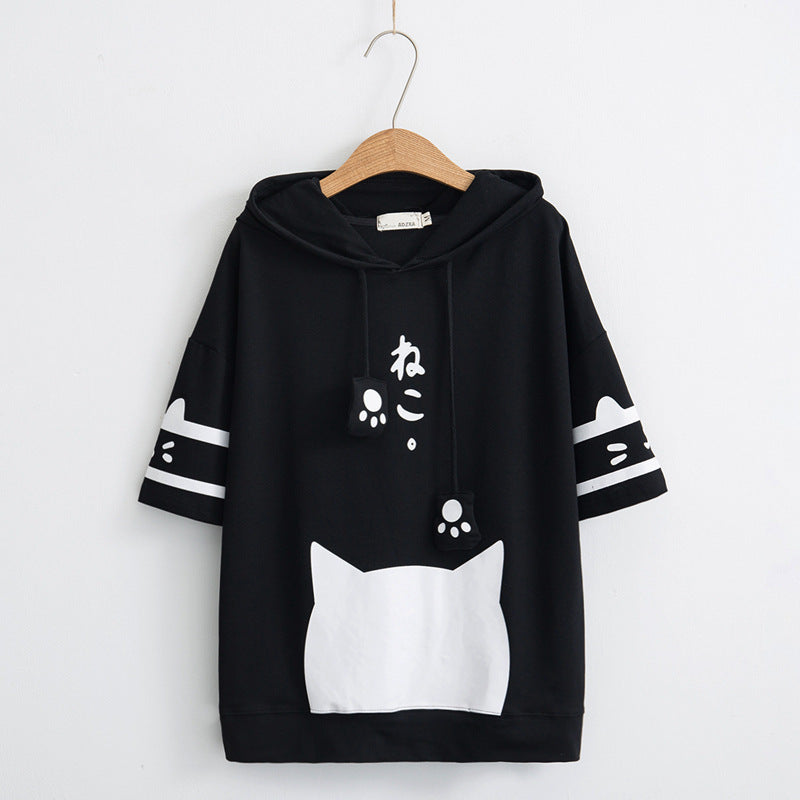 Japanese Kawaii Cat Kitten Print Summer Hoodie
