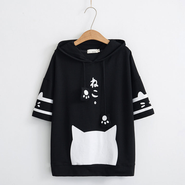Japanese Kawaii Cat Kitten Print Summer Hoodie