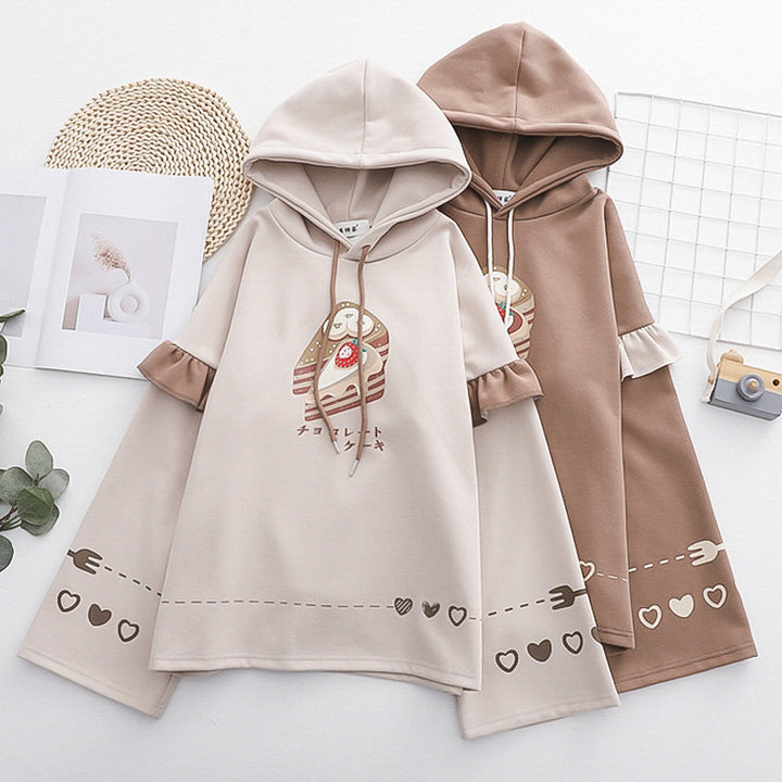 Love Heart Cake Print Loose Hoodie