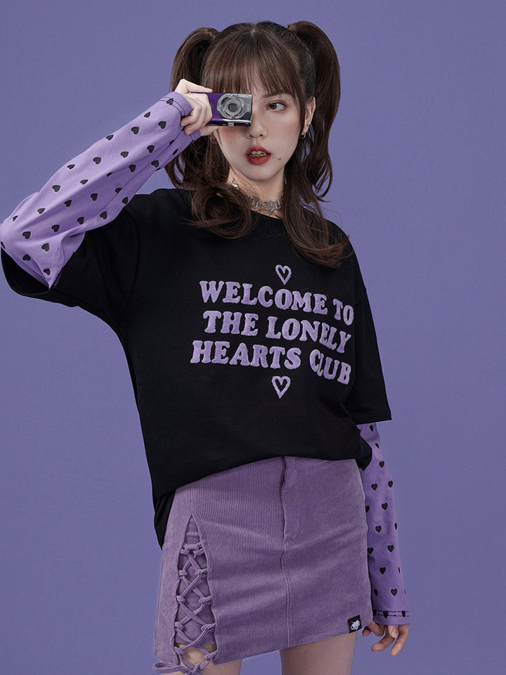 Black and Purple Mock Two-piece Loose Long-sleeve Sweatshirt