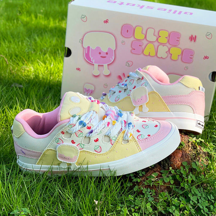 Strawberry Yellow and Pink Color-Block Puffer Shoes