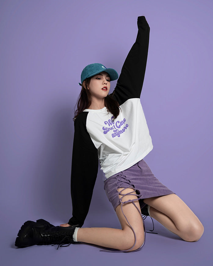 Purple Corduroy Tie-Waist Slit Mini Skirt