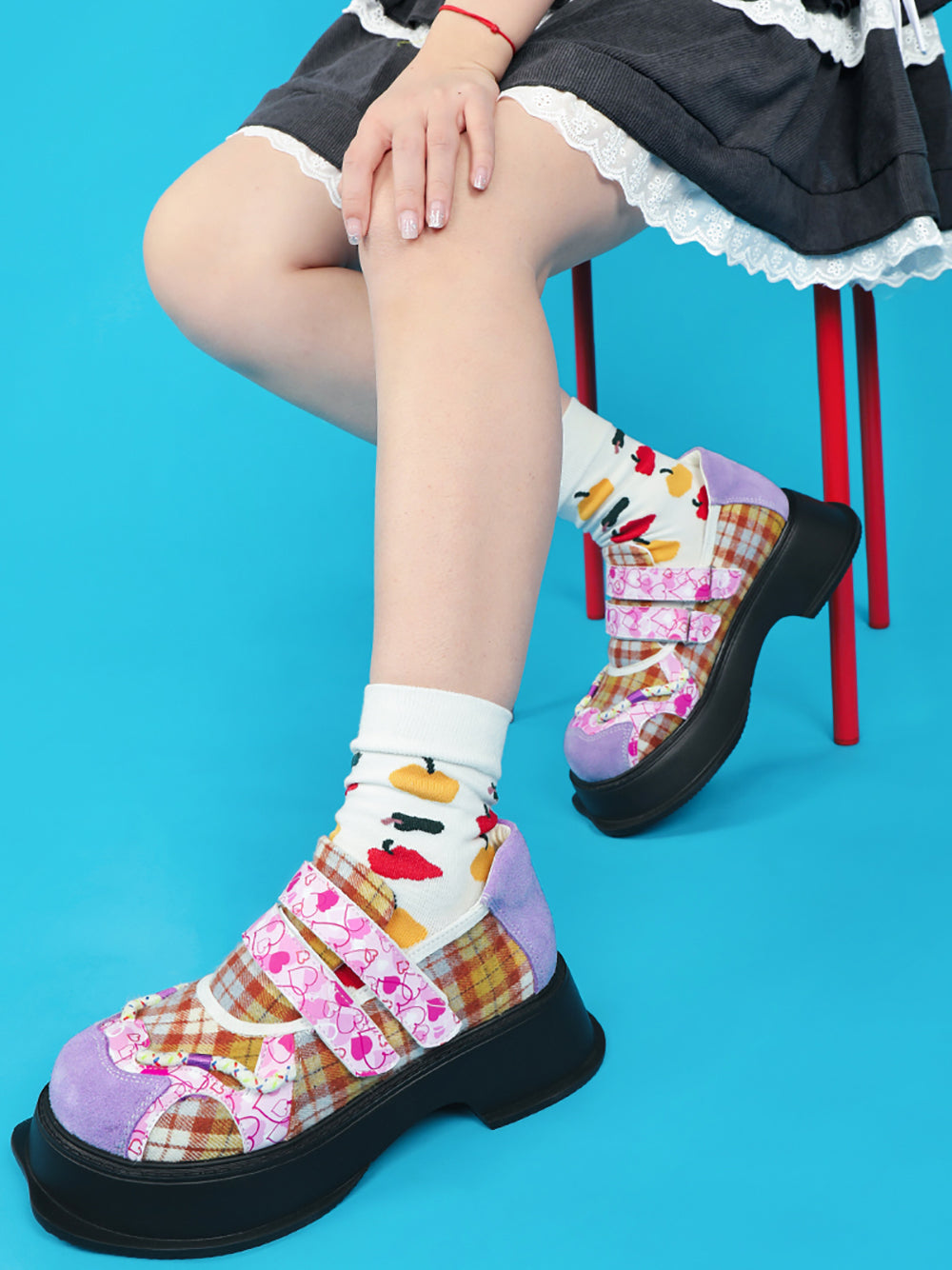 Vintage Heart Checkered Pattern Flats