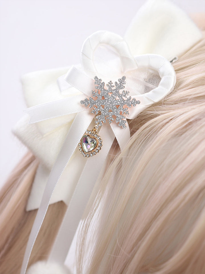 Milk White Bowknot Snowflake Hairclips