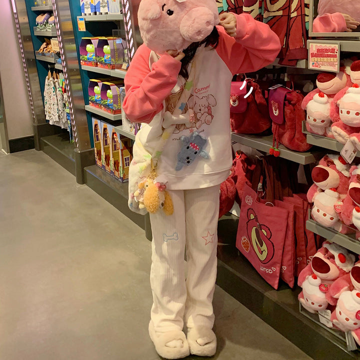 Star Bone Embroidery Inner Fleece Corduroy Pants for Autumn and Winter