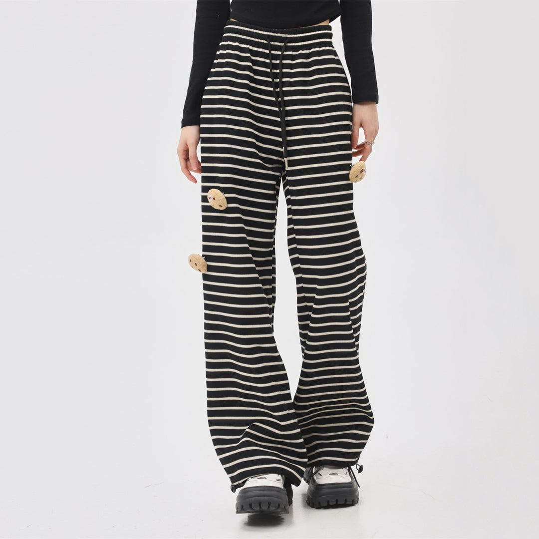 Striped Inner Fleece Casual Straight Pants