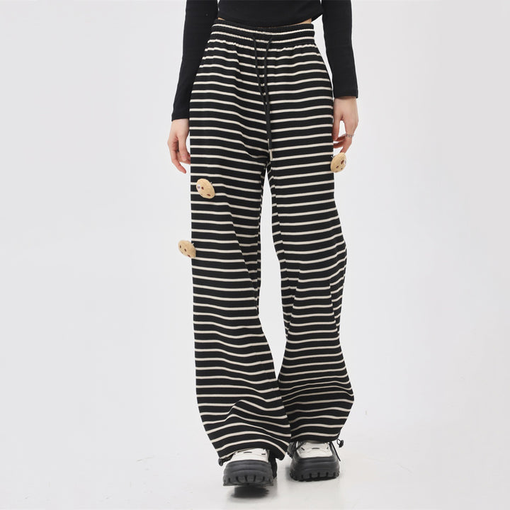 Striped Inner Fleece Casual Straight Pants