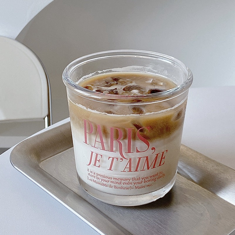 Romantic Pink Lettering "PARIS, JE T’AIME" Glass Cup
