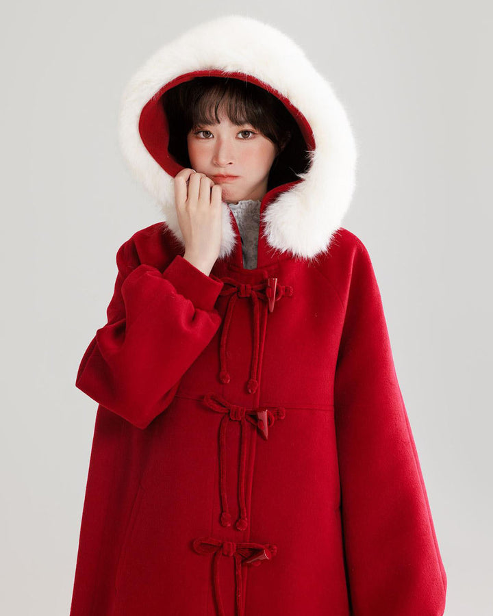 Red Wool Coat with Lantern Sleeves