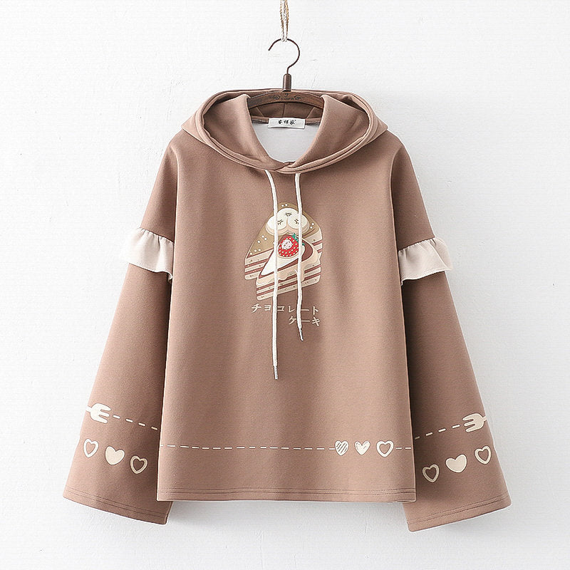 Love Heart Cake Print Loose Hoodie