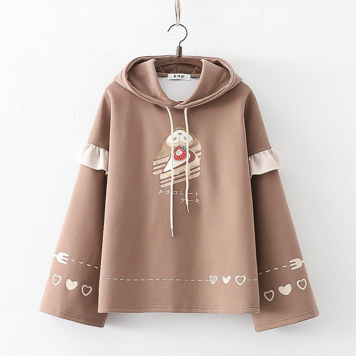 Love Heart Cake Print Loose Hoodie