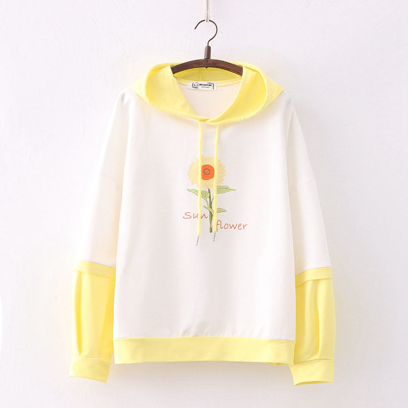 Sunflower Letter Print Hooded Hoodie