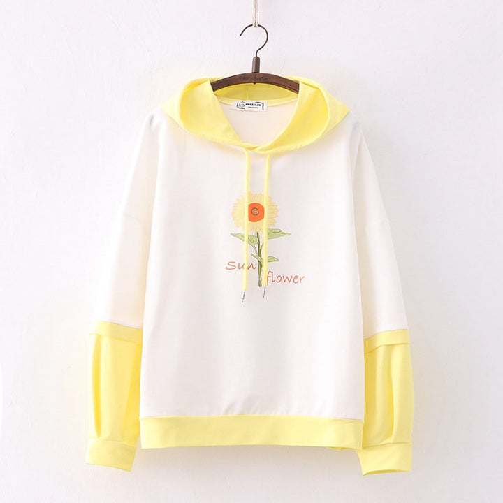Sunflower Letter Print Hooded Hoodie