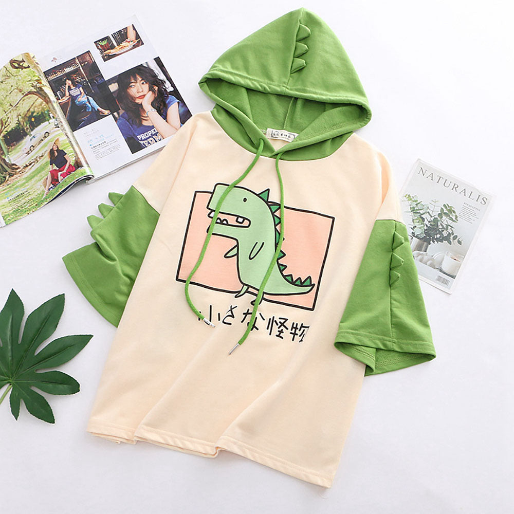 Kawaii Cartoon Dinosaur Hooded T-shirt