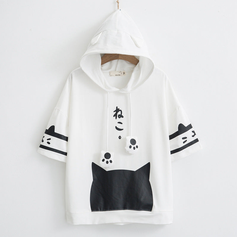 Japanese Kawaii Cat Kitten Print Summer Hoodie