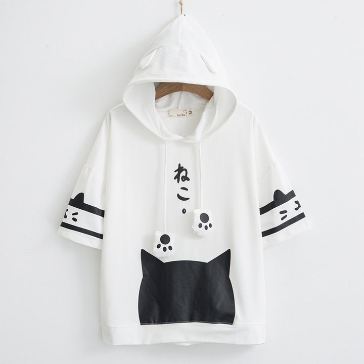 Japanese Kawaii Cat Kitten Print Summer Hoodie