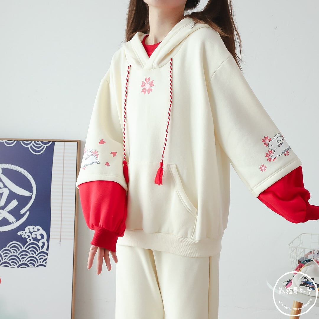 Sakura Bunny Print Hoodie