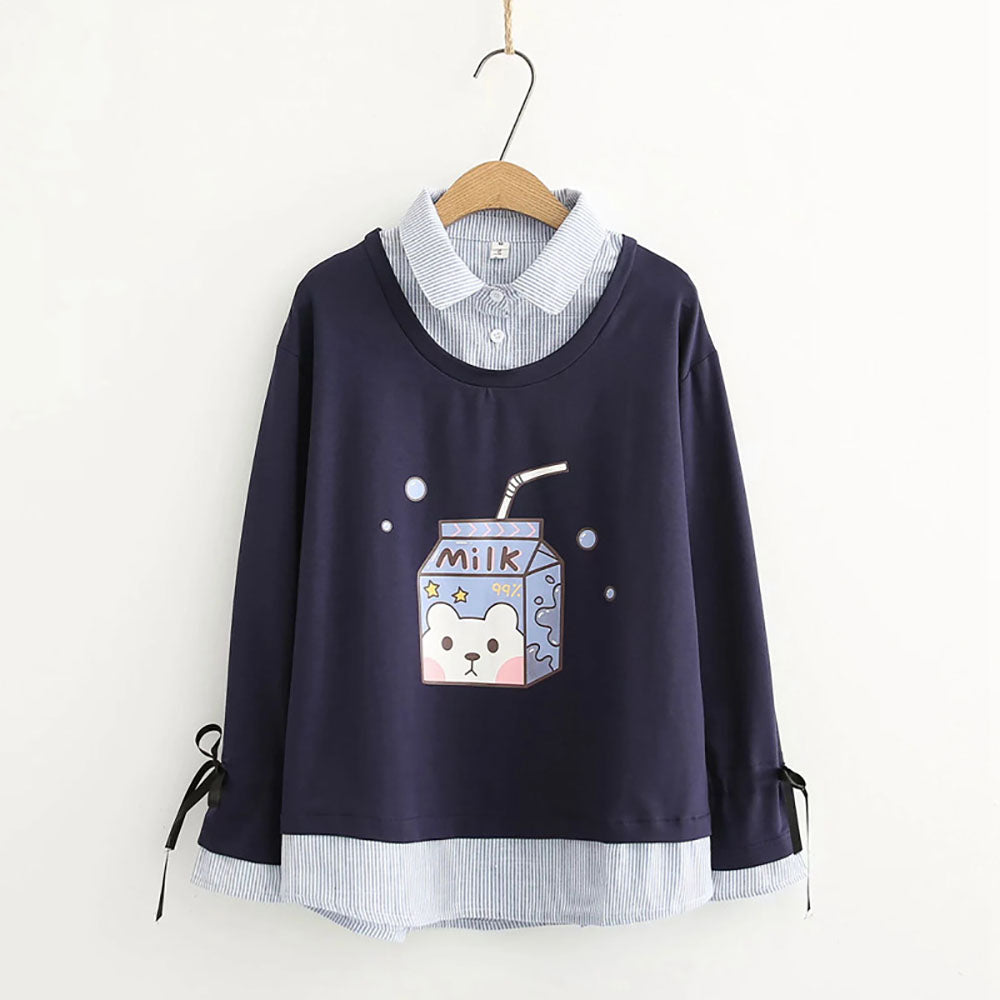 Milk Box Print Warm Sweatshirt