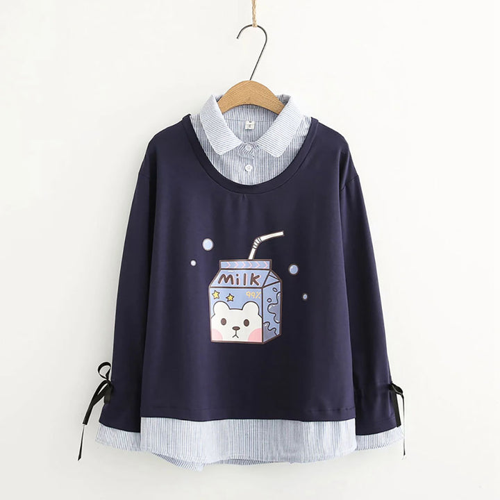 Milk Box Print Warm Sweatshirt