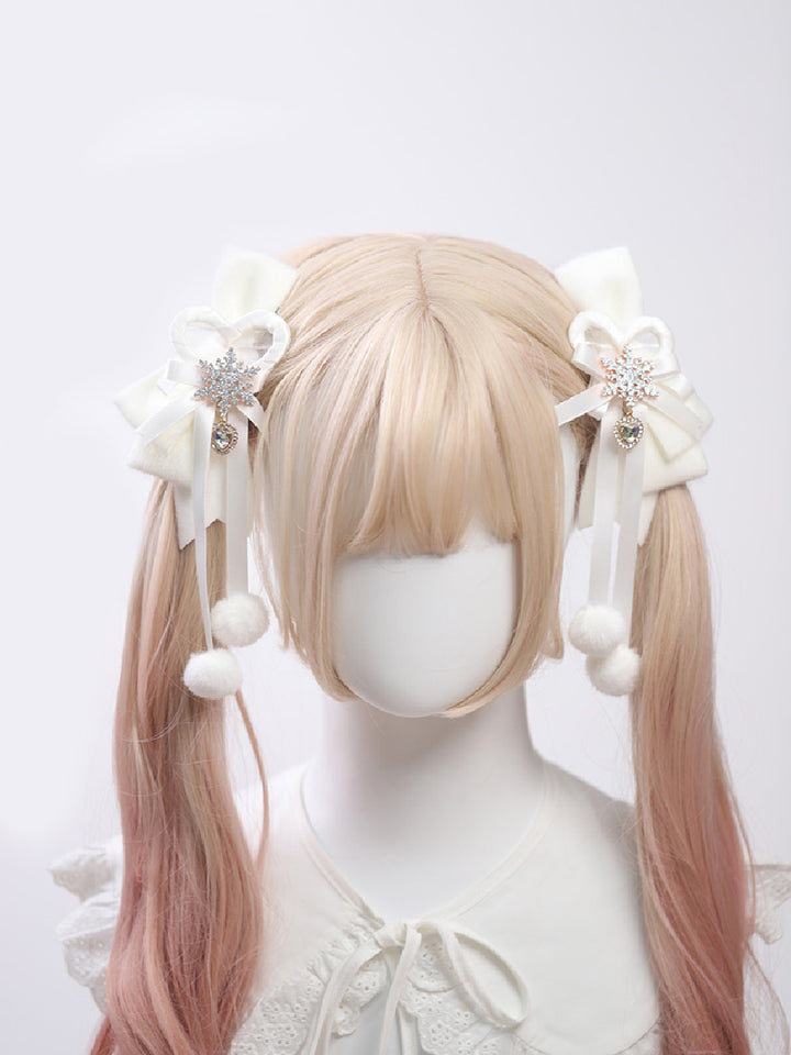 Milk White Bowknot Snowflake Hairclips