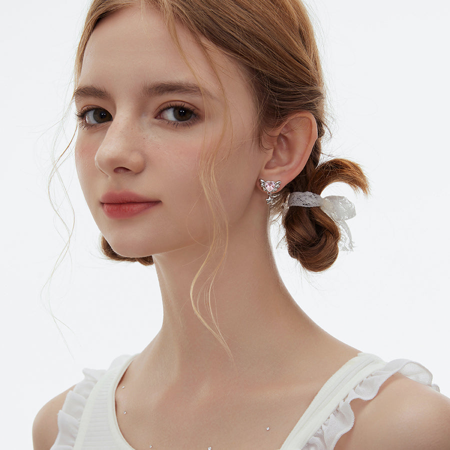 Pink Heart Wings Earrings