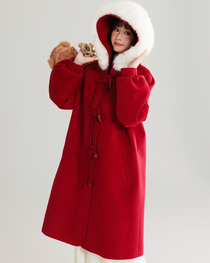 Red Wool Coat with Lantern Sleeves