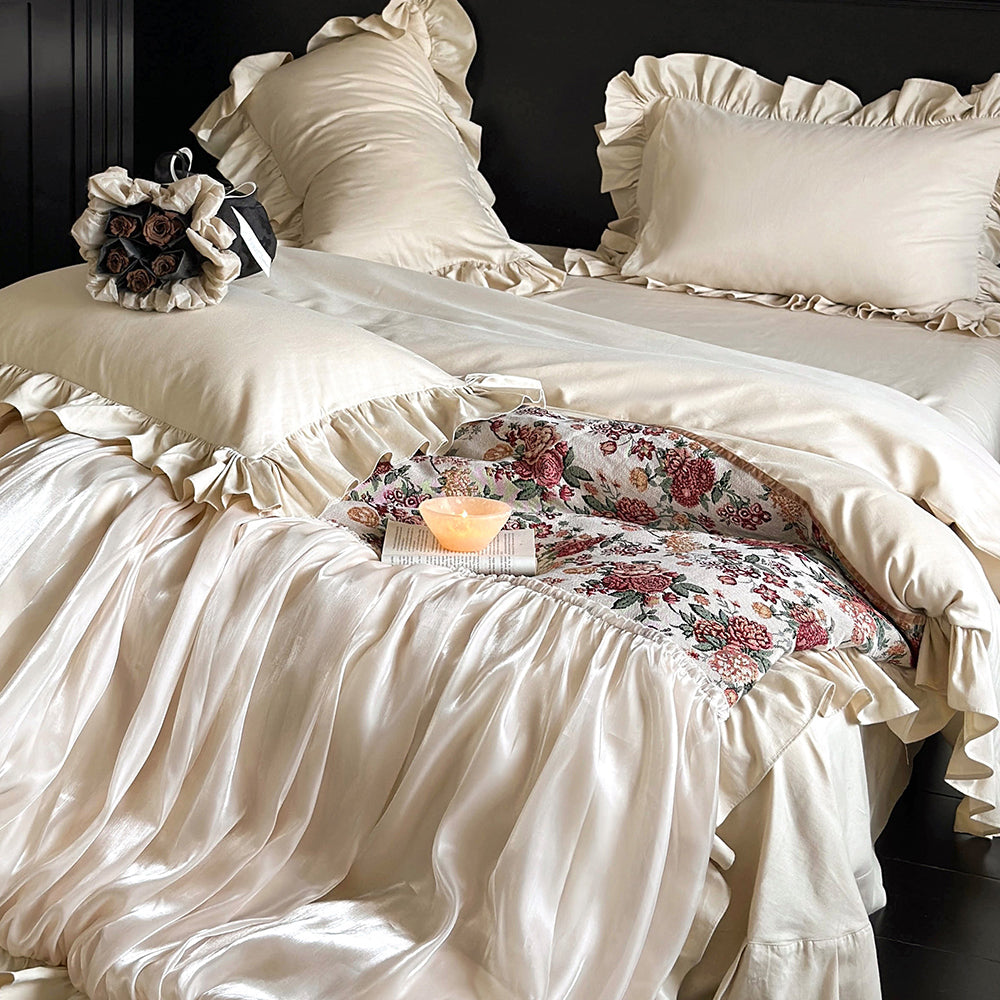Princess Romantic Floral Cotton Ruffled Duvet Cover