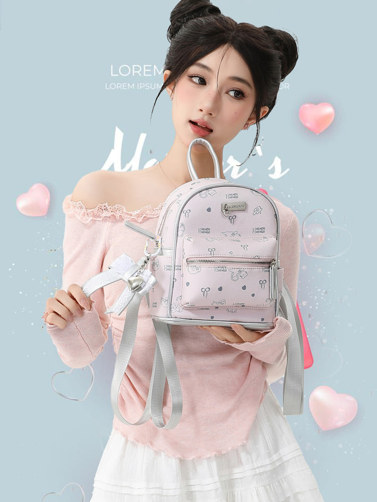 Pink Cute Cat Print Backpack