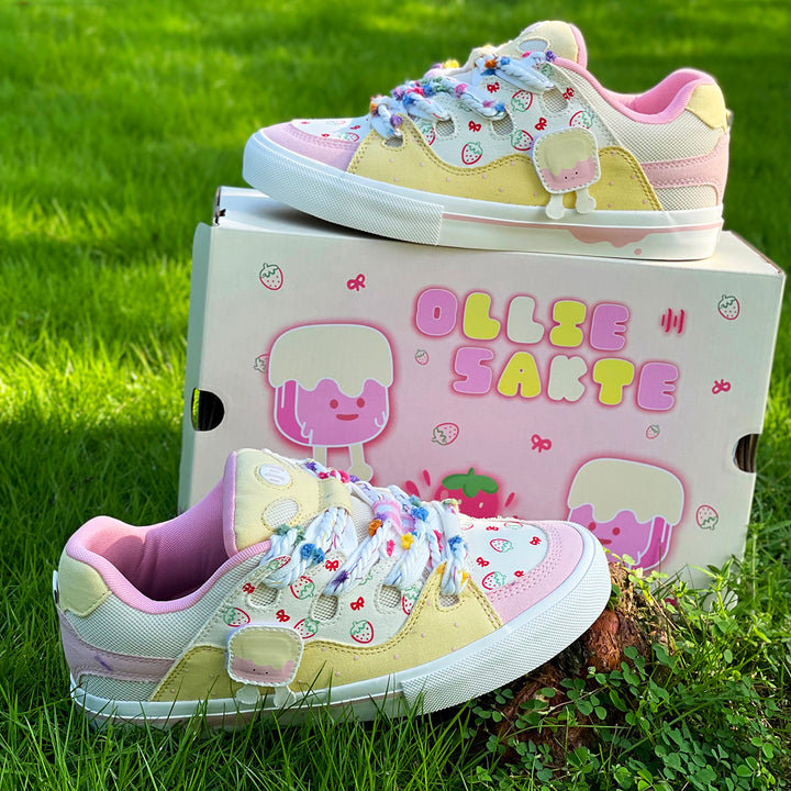 Strawberry Yellow and Pink Color-Block Puffer Shoes