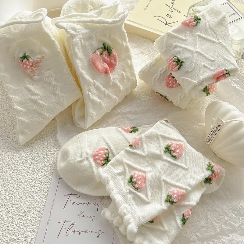 Cute Strawberry White Socks